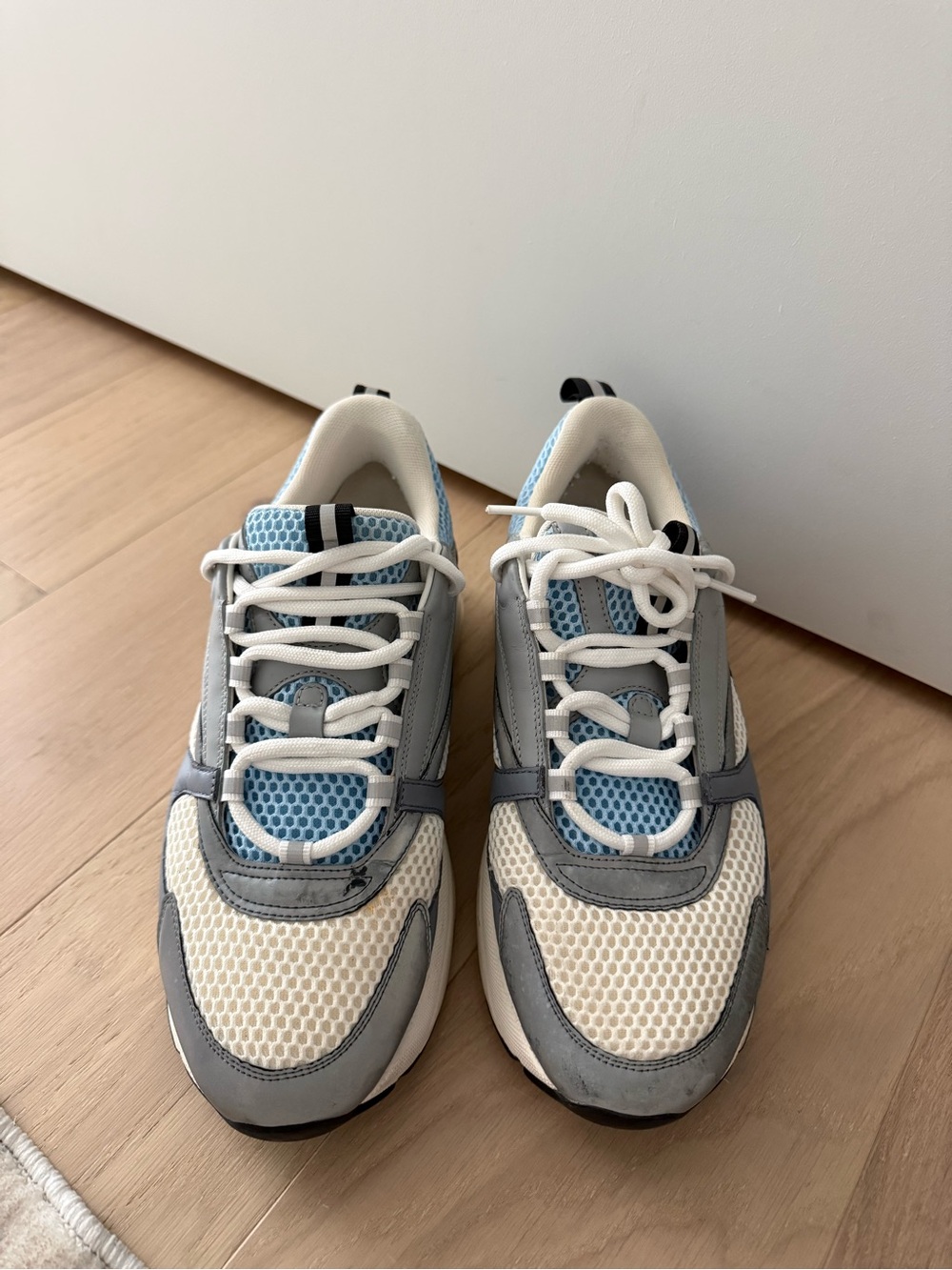 Dior Mesh Calfskin Mens B22 Sneakers White Blue